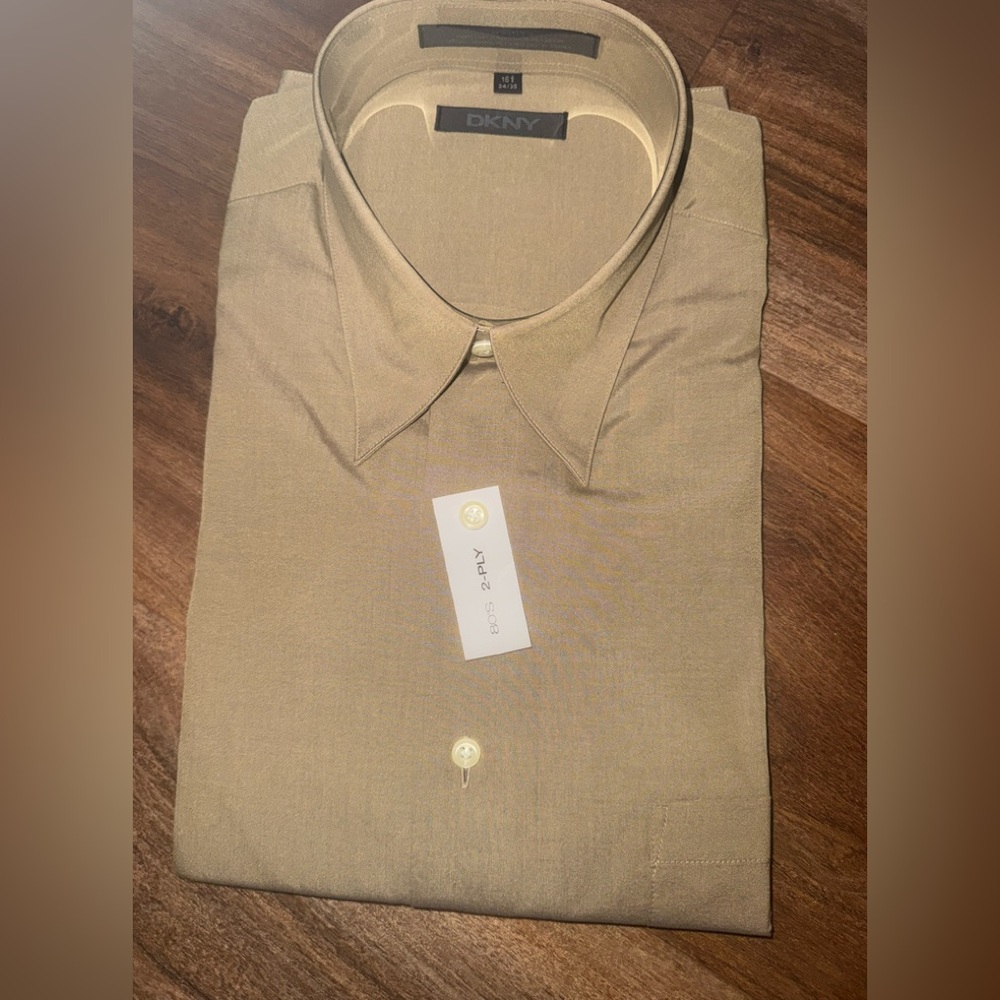 NWT 100% Cotton DKNY Men's Tan Dress Shirt
